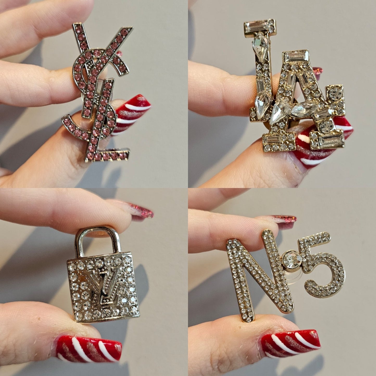 Designer metal bling shoe charms