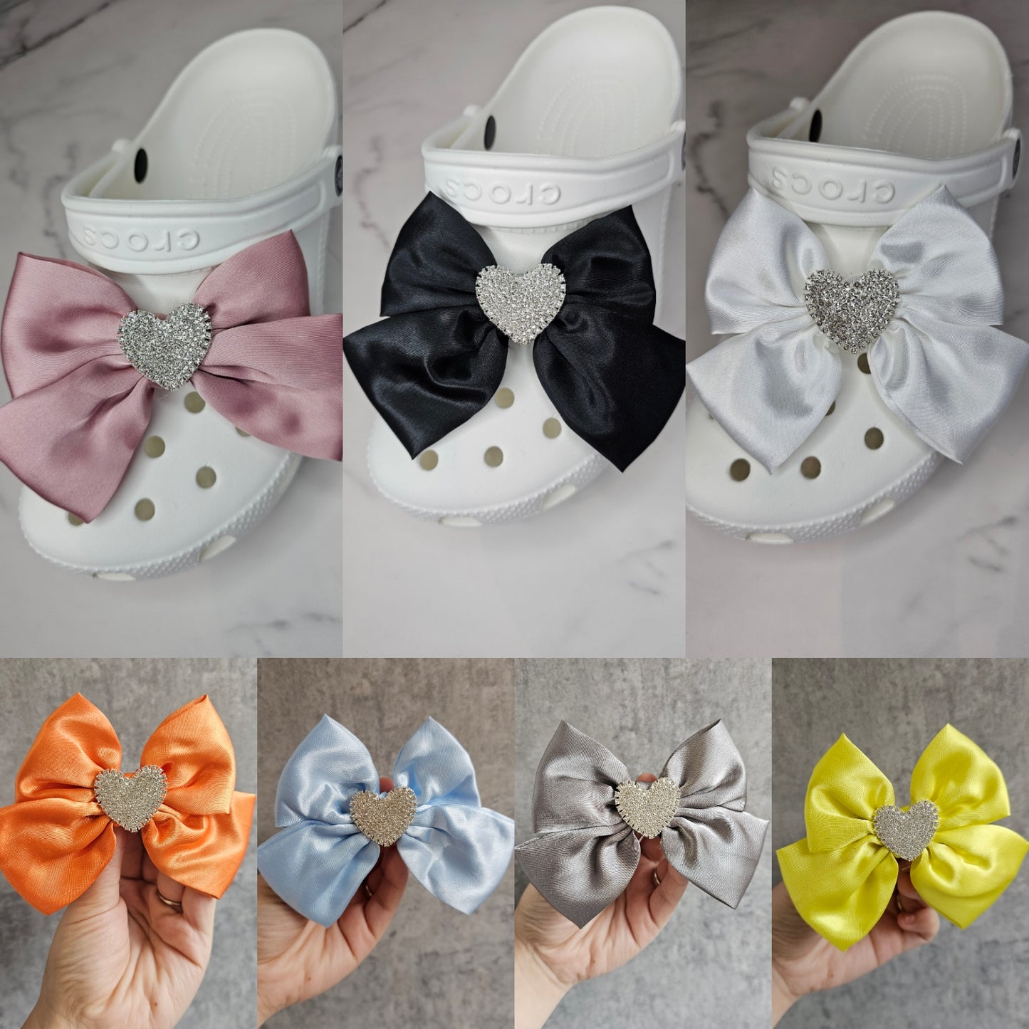 Diamanté heart shoe bows,. come in pairs!
