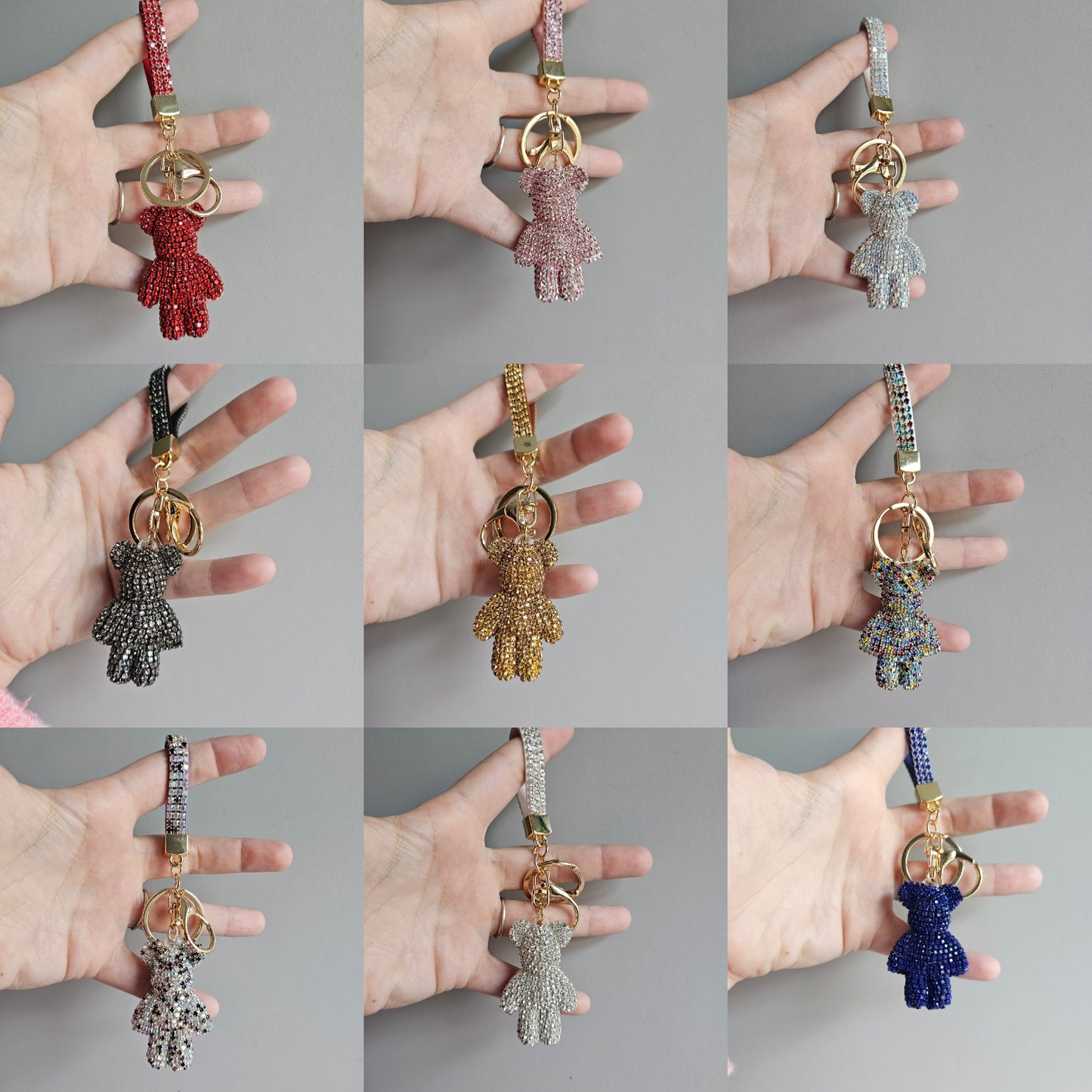 Handcrafted rhinestone teddy bear keyrings
