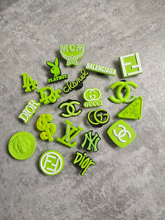 Lime green designer shoe charm collection