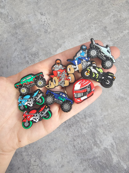 Vehicle shoe charms, monster truck, motorbike, quad