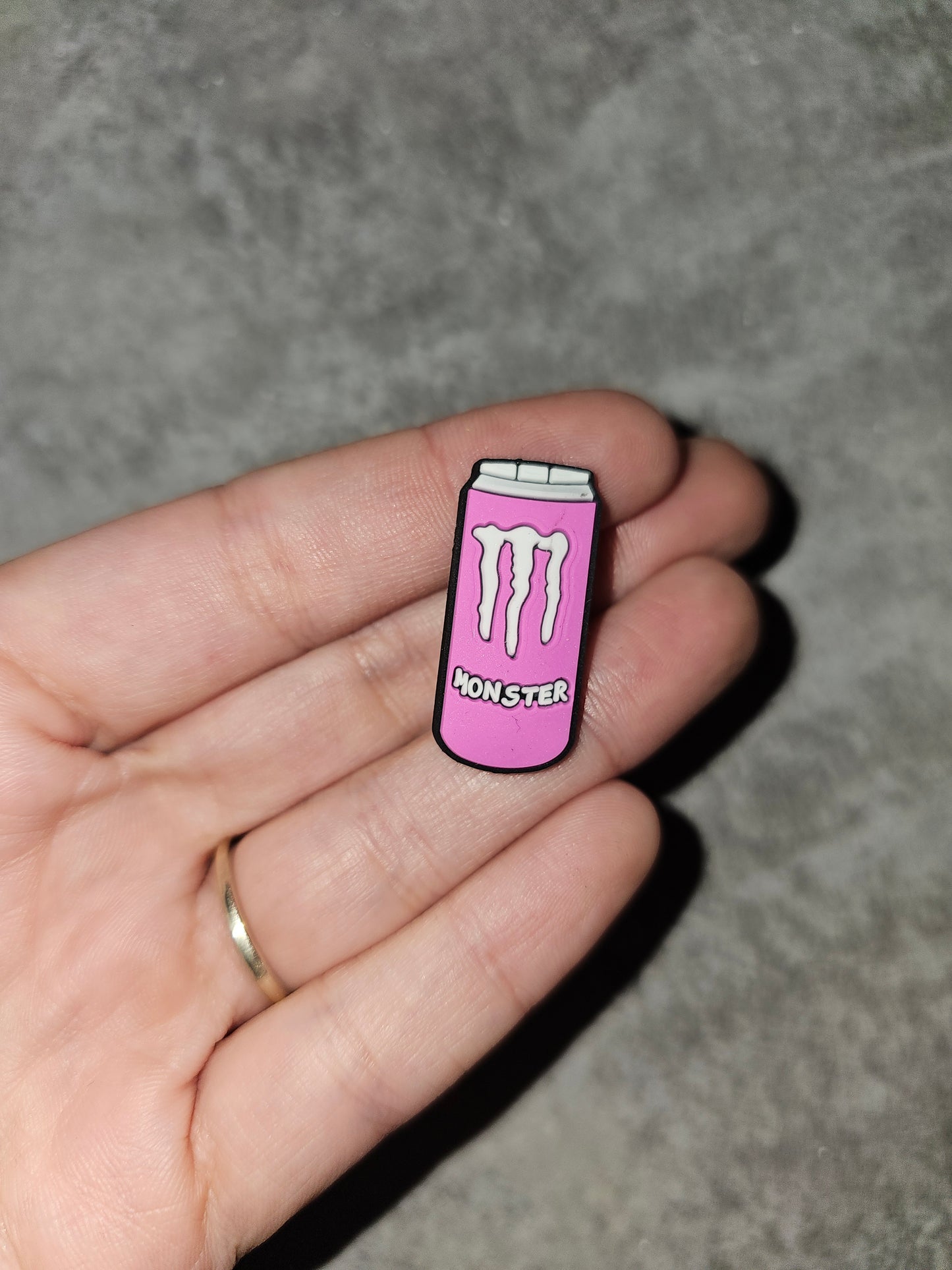 Pink M fizzy energy drink shoe charm